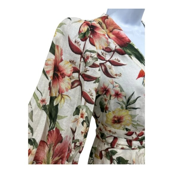 Zimmermann Lexi Floral Linen Wrap Mini Dress Size 1 / US 6 - Picture 13 of 14